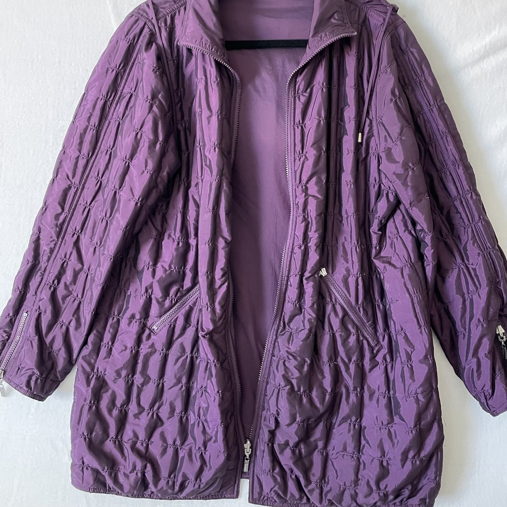Mycra Pac One Womens Reversible Hooded Quilted Zipped‎ Wine Coat, Size S/M - Picture 4 of 12